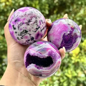 Natural Purple Agate Crystal Sphere Polished Mineral Gemstone Energy Ball Home Decor