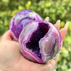 Natural purple agate crystal sphere polished geode energy ball home decor ornament display piece