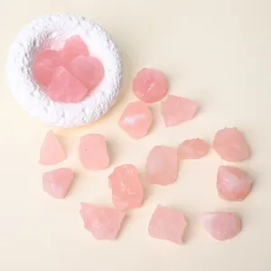 Natural raw rose quartz stones, rough crystal chunks for aromatherapy and home decor.