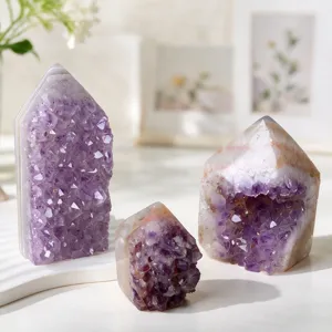 Ornement de Pilier en Grappe d'Améthyste Naturelle Améthyste Brute Polie Grappe de Cristal Hexagonale Décoration Intérieure