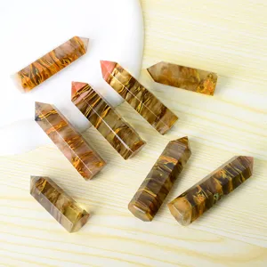 Tiger stripe melted crystal pillar single terminated hexagonal quartz wand for home decor display