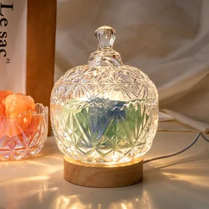 Kristallen stenen aromatherapie diffuser lamp met houten basis voor slaapkamer decoratie.