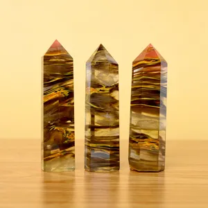Tiger stripe smelted crystal pillar hexagonal quartz column decoration for home decor