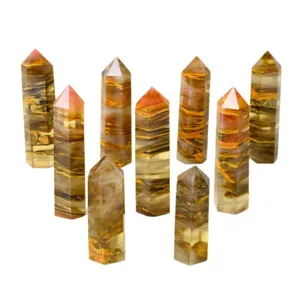 Tiger Stripe Melted Crystal Pillar Single Point Hexagonal Stone Decor Main Display