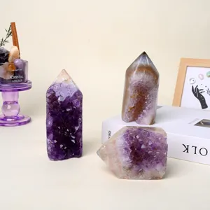 Pilier d'amas d'améthyste naturelle tour de quartz brut pour la décoration principale