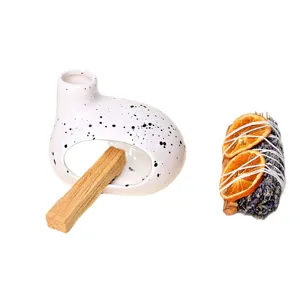 Ceramic Palo Santo burner set with sage and lavender. Perfect for indoor home aromatherapy.