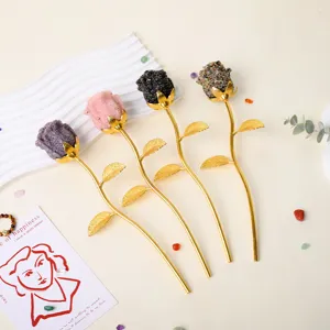 Crystal Stone Rose Flower Home Decor Gold Stem Artificial Flower Gift Ornament Main