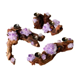 Soporte de bola de cristal de madera natural y amatista expositor de minerales decoración