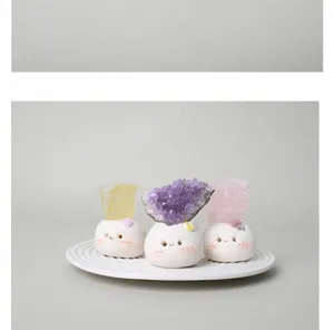 Natural crystal raw stone cute desktop ornament creative mini healing stone decor figure
