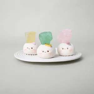 Cute natural crystal raw stone little bean ornaments desktop decor set with three figures.