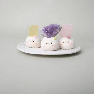 Cute crystal raw stone bean figurine desktop ornament natural crystal healing decor