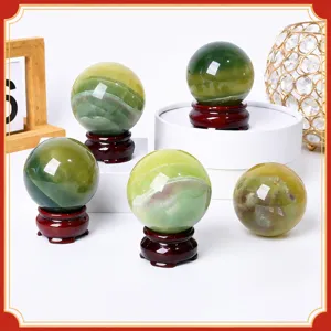 Natural Fluorite Crystal Ball Green Yellow Quartz Stone Sphere Desk Ornament Home Decor Feng Shui Healing Mineral