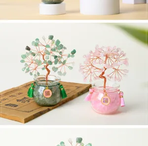 Handcrafted natural crystal money tree gemstone bonsai for office desk home decor healing.
