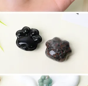 Natural crystal cat paw carving DIY accessories multicolor gemstone palm stone handle piece