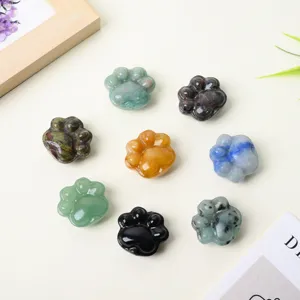 Natural Crystal Cat Paw Carving Pocket Palm Play Stone Mini Gemstone Animal Statue For DIY Jewelry Making Accessories