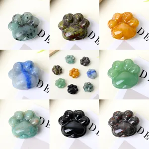 Natural crystal cat paw carving DIY accessories multicolor gemstone palm charm wholesale