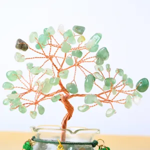 Natural green crystal money tree gemstone bonsai feng shui lucky tree home office desktop decor.