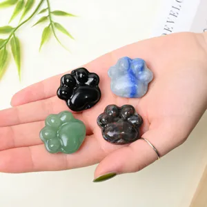 Natural crystal mini paw carvings set, multi-color gemstone cat paw for DIY jewelry making.