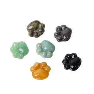 Natural gemstone mini cat paw crystal carvings DIY accessories assorted colors wholesale