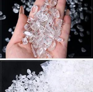 Detailed view of natural white crystal gravel chips for demagnetization and decor.