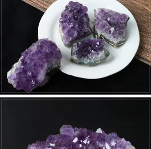 Natural amethyst crystal cluster raw mineral specimen for healing decor and meditation.