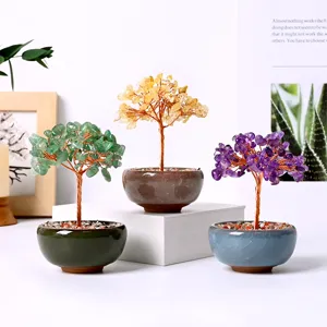 Handcrafted Crystal Money Tree Bonsai Healing Gemstone Tree Desk Decor for Wealth and Good Luck