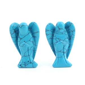 Blue turquoise crystal angel figurine carved gemstone decorative stone craft piece pendant ornament