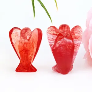 Natural crystal angel gemstone carving pocket figurine ornament quartz decor detail view.