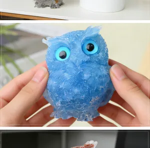 Blue crystal resin owl figurine detail, cute animal desktop decoration for home room decor.