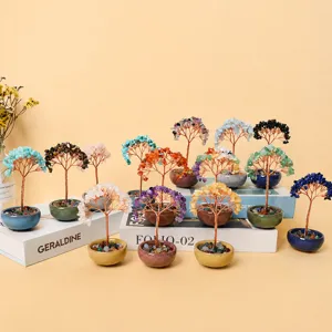 Arbre à Argent en Pierre de Cristal Naturelle Figurine de Richesse Feng Shui Arbre Bonsaï en Pierre Précieuse Fait Main Ornement de Bureau Décoration Cadeau