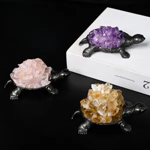 Natural crystal turtle figurine desk pet healing gemstone turtle home office decor ornament wholesale