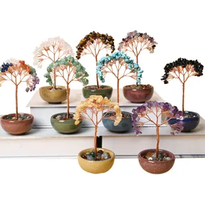 Arbre à Argent en Pierre Précieuse Cristal Arbre de Chance Bonsaï pour Décoration de Bureau