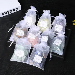 Natural raw crystal stone gift bags set healing gemstones in white mesh pouches decor