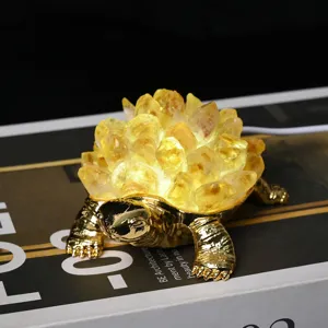 Natural crystal golden turtle ornament desktop decor feng shui lucky turtle figurine.