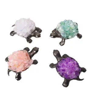 Natural crystal turtle ornament healing gemstone desktop pet office desk decor statue.