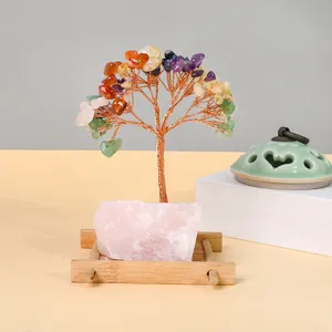 Kristall Geldbaum mit rohem Rosenquarz Sockel Edelstein Baum fuer Buero Tisch Dekoration