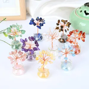 Natuurlijke Kristalsteen Geld Boom Ornament Mini Edelsteen Genezende Boom Glazen Basis Feng Shui Desktop Decor