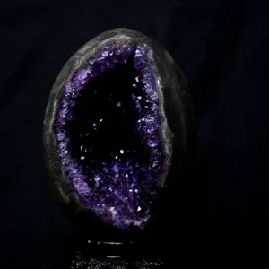 Natural Uruguayan Amethyst Geode Crystal Cluster Raw Stone Luxury Wealth Attracting Ornament With Wooden Base Home Decor