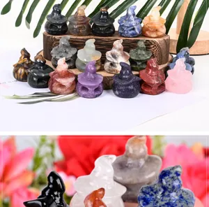 Natural crystal witch hat carving healing stone Halloween party decor crystal ornament