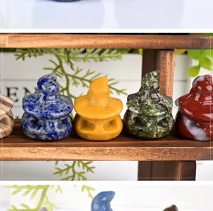 Natural crystal witch hat carving gemstone Halloween home decor craft display detail view