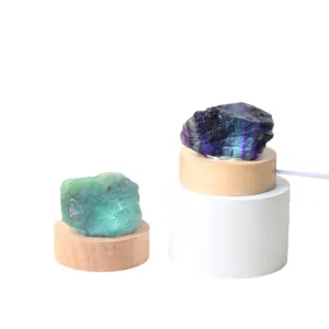Natural crystal rough stone night light with wooden base for bedroom home decoration gift