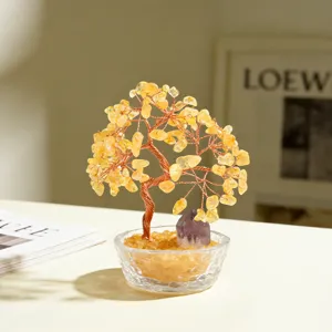 Natuurlijke Citrien Geldboom Kristallijne Rijkdom Boom Feng Shui Bonsai Boom Met Glazen Voet Voor Kantoor Thuis Desktop Decor Cadeau