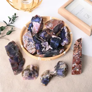 Natural Blue Sakura Agate Slice Irregular Rough Stone Ornament Home Office Decor Modern Minimalist Crystal Craft