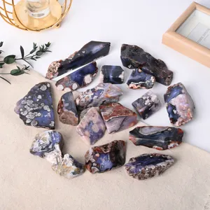 Natural blue cherry blossom agate slices rough stones irregular home office decor display
