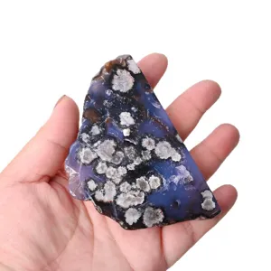 Natural blue cherry blossom agate slice mineral specimen for home office desk decor display.
