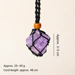 Natural crystal stone woven net pendant necklace adjustable handmade rope quartz crystal