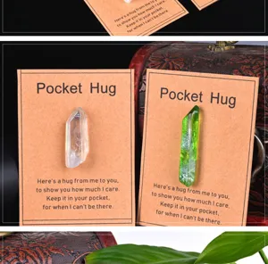 Natural crystal quartz stone pillar pocket hug healing crystals gift set with greeting card.