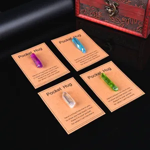Natural Crystal Rough Stone Crystal Pillar Pocket Hug Card Gift Ornament Electroplated Healing Crystal Decor