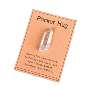 Natural raw quartz crystal pillar pocket hug healing stone with blessing card gift.