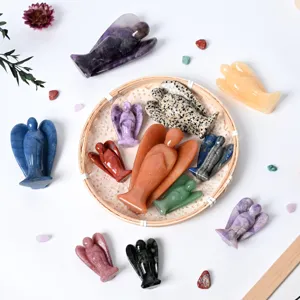 Natural crystal gemstone angel carving ornaments for healing decor and collection